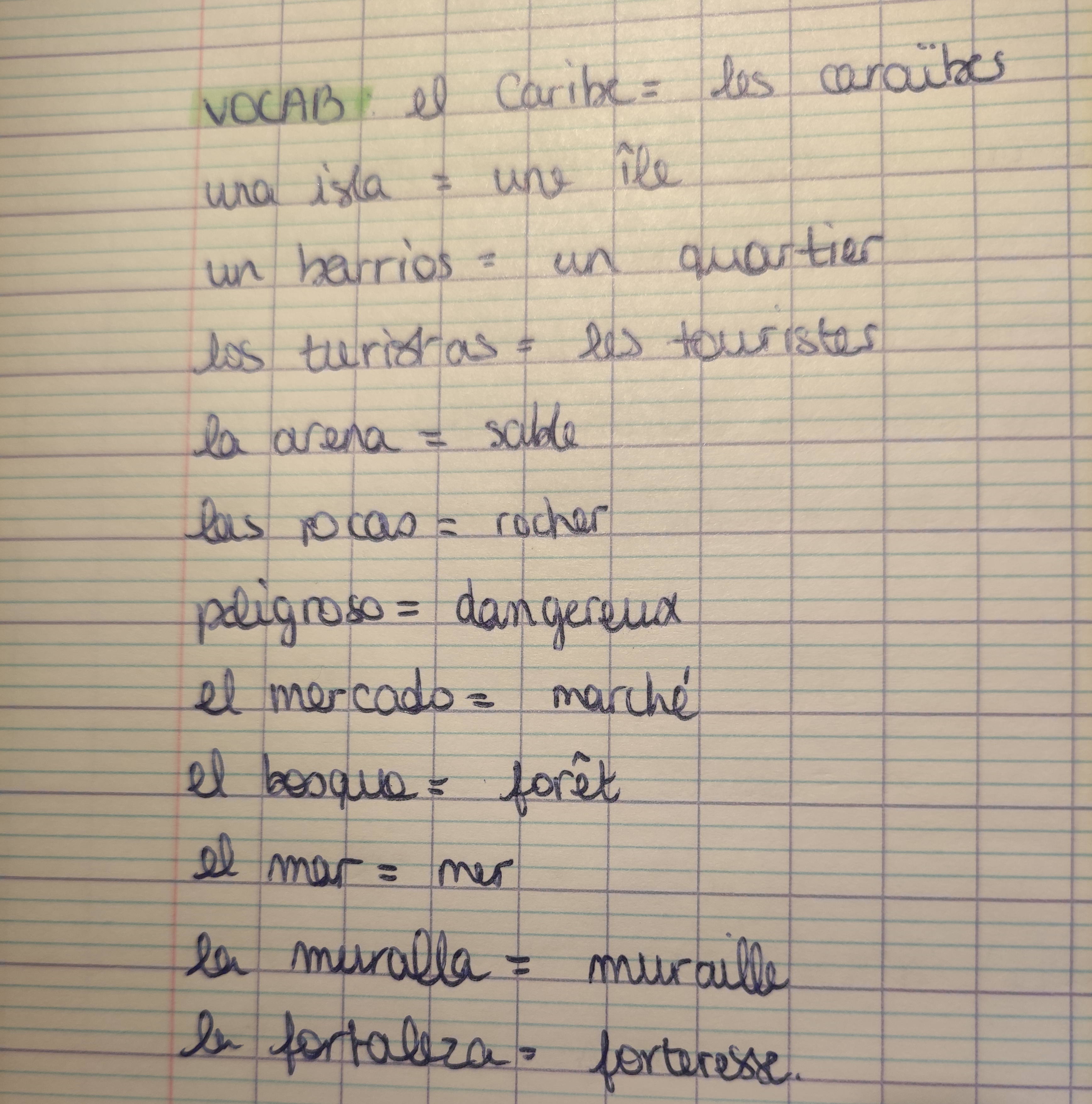 Prise de notes de certains mots de vocabulaire